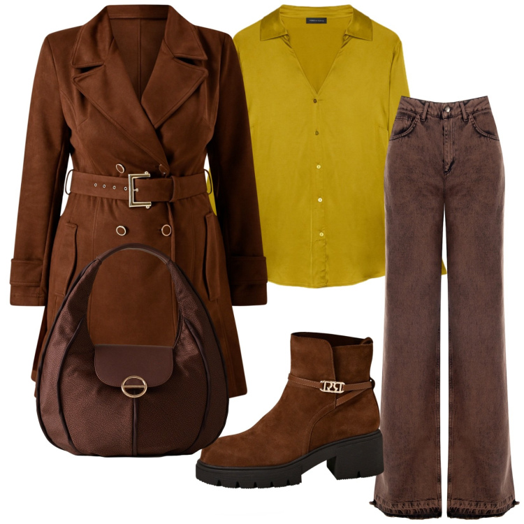 Outfit donna - Total look #2273815. Stile Chic per Serata fuori. Abbinamento con jeans dritti, stivaletti, trench, borse a spalla, camicie.