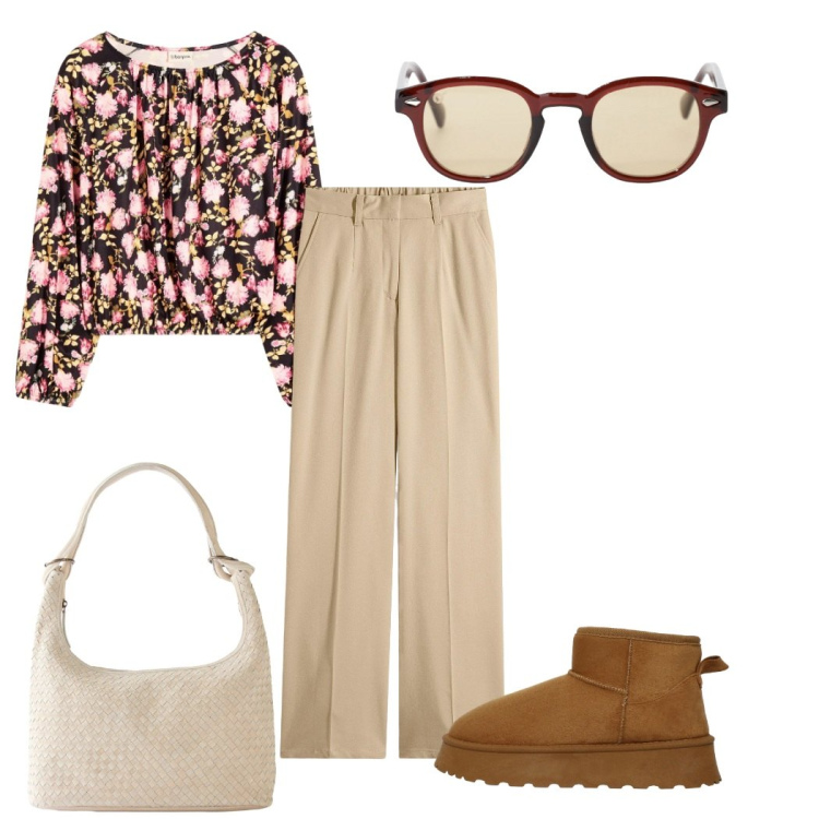 Outfit donna - Total look #2274016. Stile Trendy per Tutti i giorni. Abbinamento con pantaloni, shopping bag, bluse, stivali, occhiali da sole.