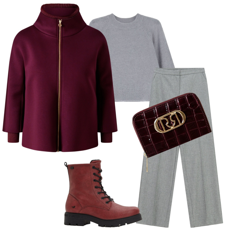 Outfit donna - Urban style. Stile Urban per Tutti i giorni. Abbinamento con stivaletti, portafogli, cappe, pantaloni a palazzo, maglieria.