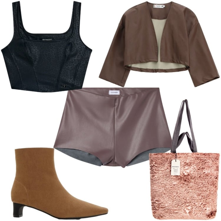 Outfit donna - Total look #2274027. Stile Trendy per Tutti i giorni. Abbinamento con stivaletti, shorts, borse tote, top, giacche.