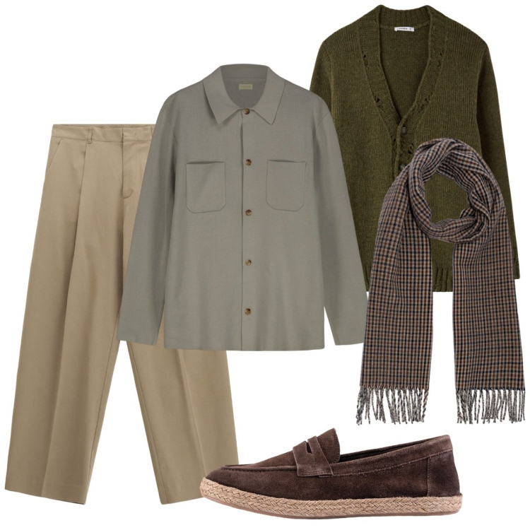 Outfit uomo - Total look #2274033. Stile Trendy per Serata speciale. Abbinamento con cardigans, pantaloni, cardigans, espadrillas, sciarpe.
