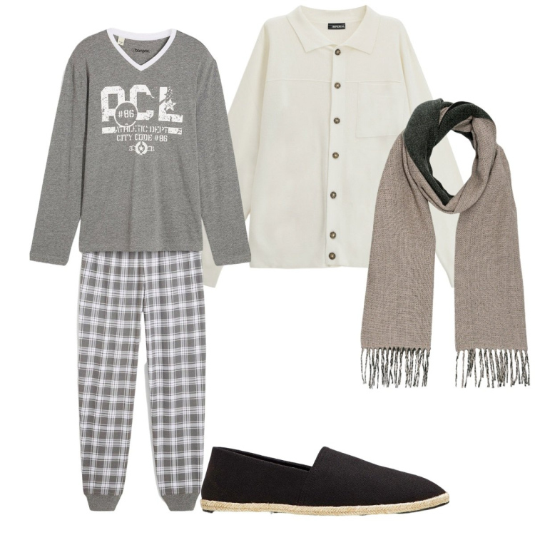 Outfit uomo - Total look #2274034. Stile Urban per Tutti i giorni. Abbinamento con espadrillas, abbigliamento da notte, cardigans, sciarpe.