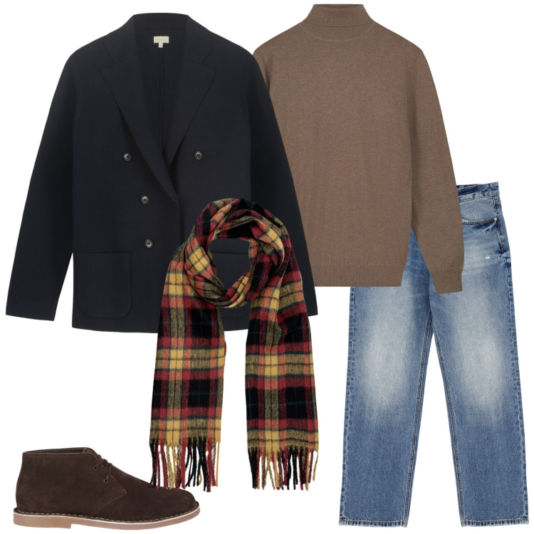 Outfit uomo - Lupo di mare. Stile Casual per Tutti i giorni. Abbinamento con jeans, stivali e stivaletti, maglieria, giacche, sciarpe.