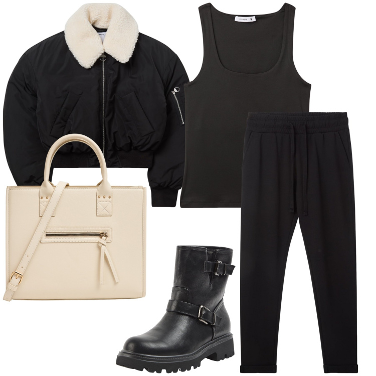 Outfit donna - Terranova sales. Stile Casual per Tutti i giorni. Abbinamento con shopping bag, blazer, stivaletti, pantaloni, canottiere.