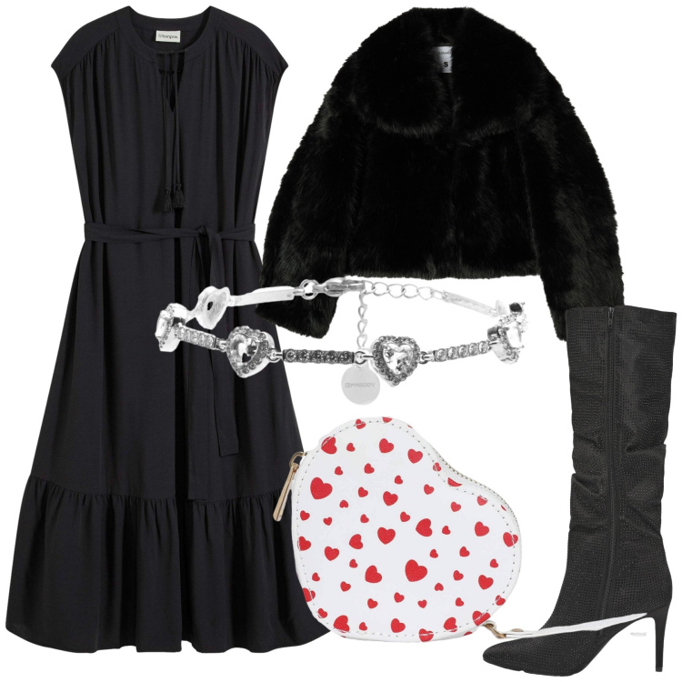 Outfit donna - Bantoa mon amour. Stile Chic per Serata fuori. Abbinamento con vestiti chemisier, portafogli, stivali, blazer, braccialetti.