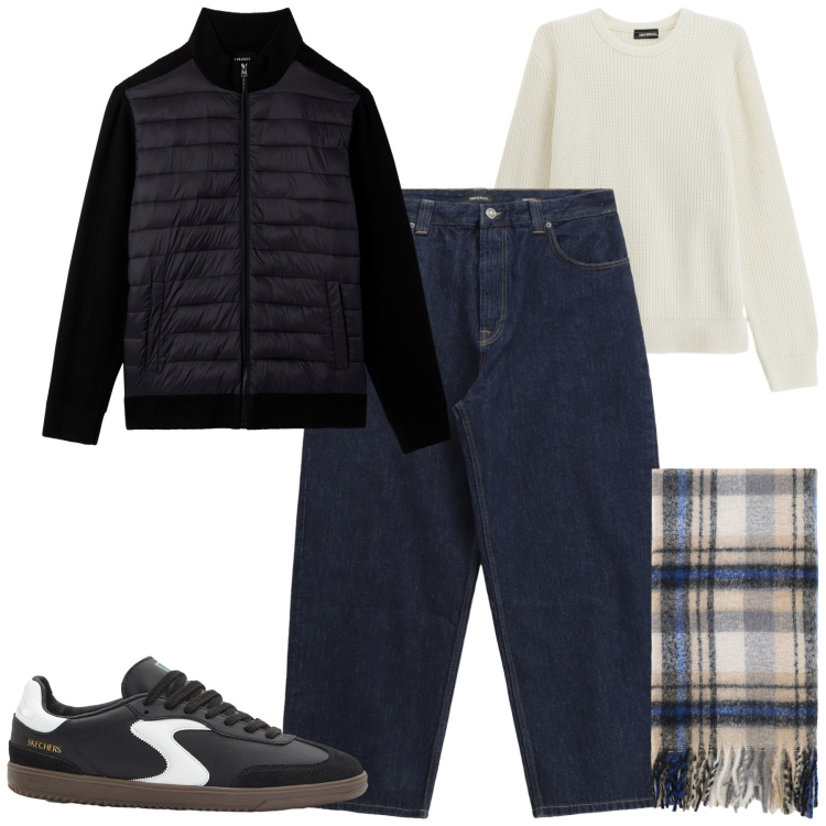 Outfit uomo - Total look #2274071. Stile Casual per Tutti i giorni. Abbinamento con sneakers, giacche, jeans, sciarpe, maglieria.