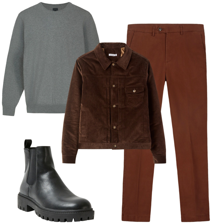 Outfit uomo - Total look #2274075. Stile Urban per Tutti i giorni. Abbinamento con stivali e stivaletti, cappotti, maglieria, pantaloni chino.