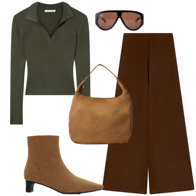 Outfit donna - Total look #2274082. Stile Urban per Tutti i giorni. Abbinamento con stivaletti, pantaloni, borse a mano, maglieria, occhiali da sole.