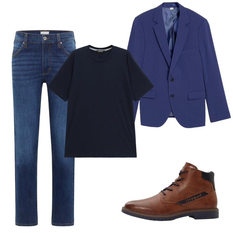 Outfit uomo - Total look #2274083. Stile Trendy per Serata speciale. Abbinamento con jeans dritti, giacche, stivali e stivaletti, t-shirt.