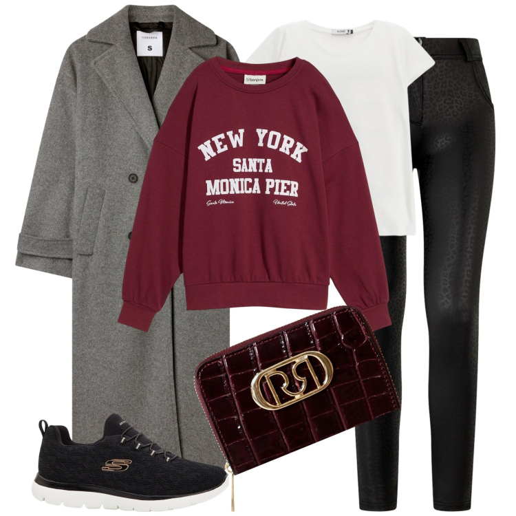 Outfit donna - Street. Stile Casual chic per Tutti i giorni. Abbinamento con sneakers, felpe, t-shirt, cappotti, portafogli, pantaloni skinny.