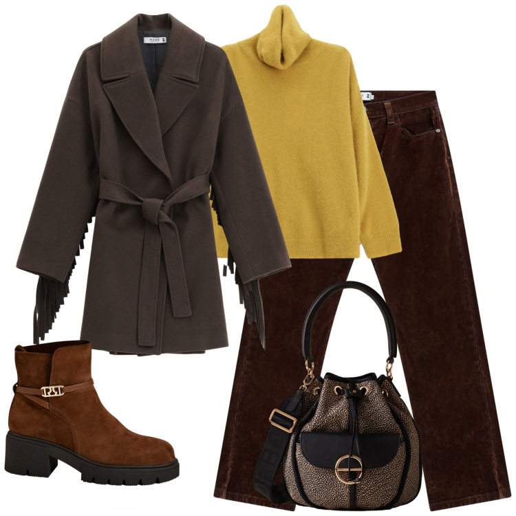 Outfit donna - Total look #2274092. Stile Urban per Tutti i giorni. Abbinamento con cappotti, pantaloni, borse a secchiello, stivaletti, maglieria.