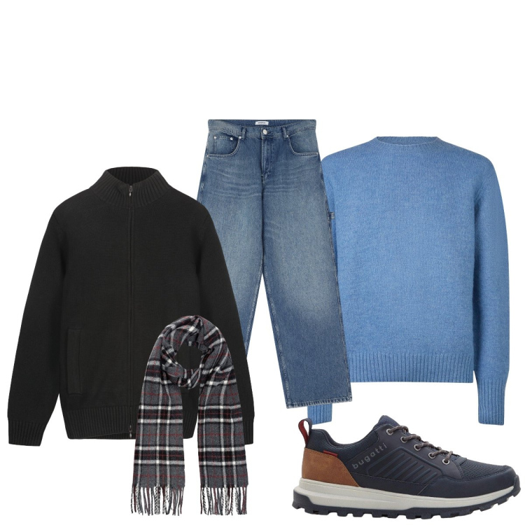 Outfit uomo - Total look #2274101. Stile Casual per Tutti i giorni. Abbinamento con sneakers, jeans, cardigans, sciarpe, maglieria.