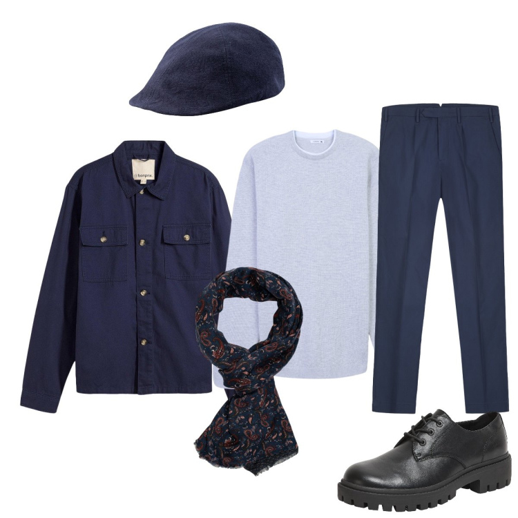 Outfit uomo - Total look #2274104. Stile Trendy per Tutti i giorni. Abbinamento con giacche, scarpe stringate, maglieria, pantaloni, cappelli con visiera, sciarpe.