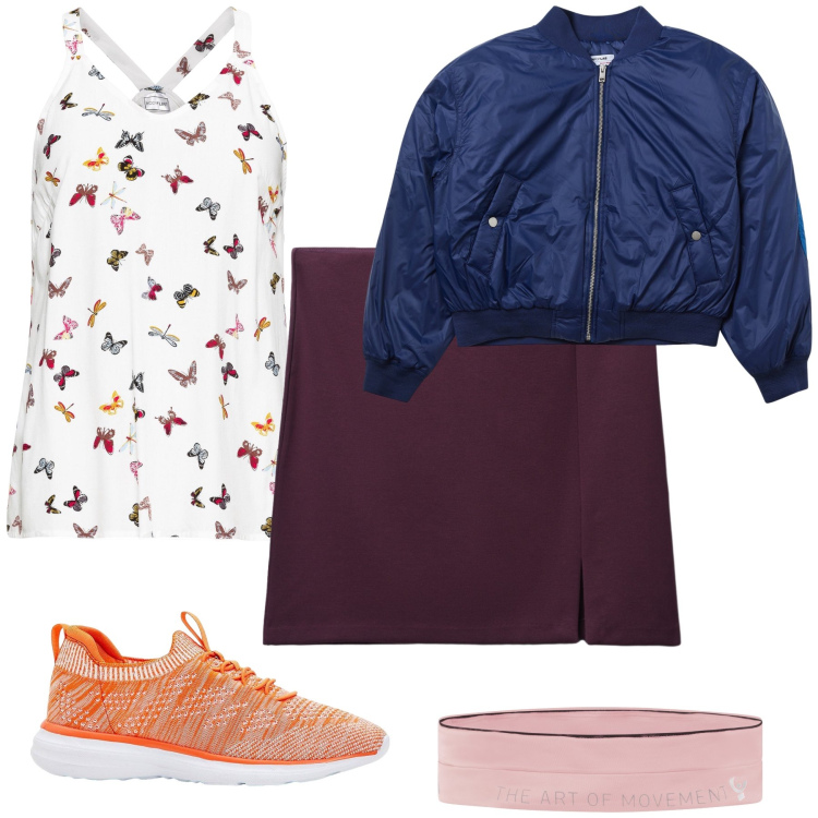 Outfit donna - Colorata come le farfalle. Stile Casual per Tutti i giorni. Abbinamento con top, sneakers, bomber, minigonne, marsupi.