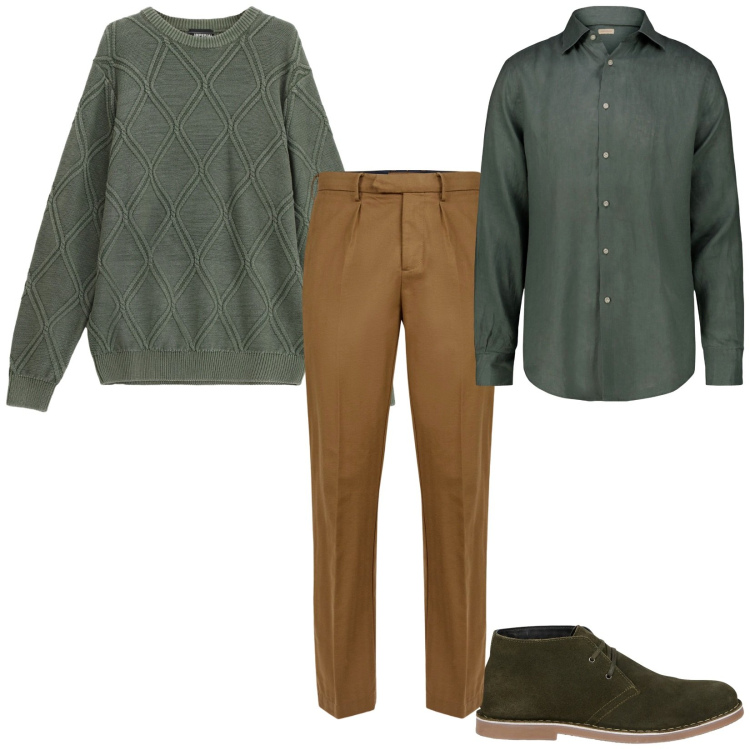 Outfit uomo - Total look #2274146. Stile Casual per Ufficio. Abbinamento con maglieria, pantaloni, camicie, stivali e stivaletti.