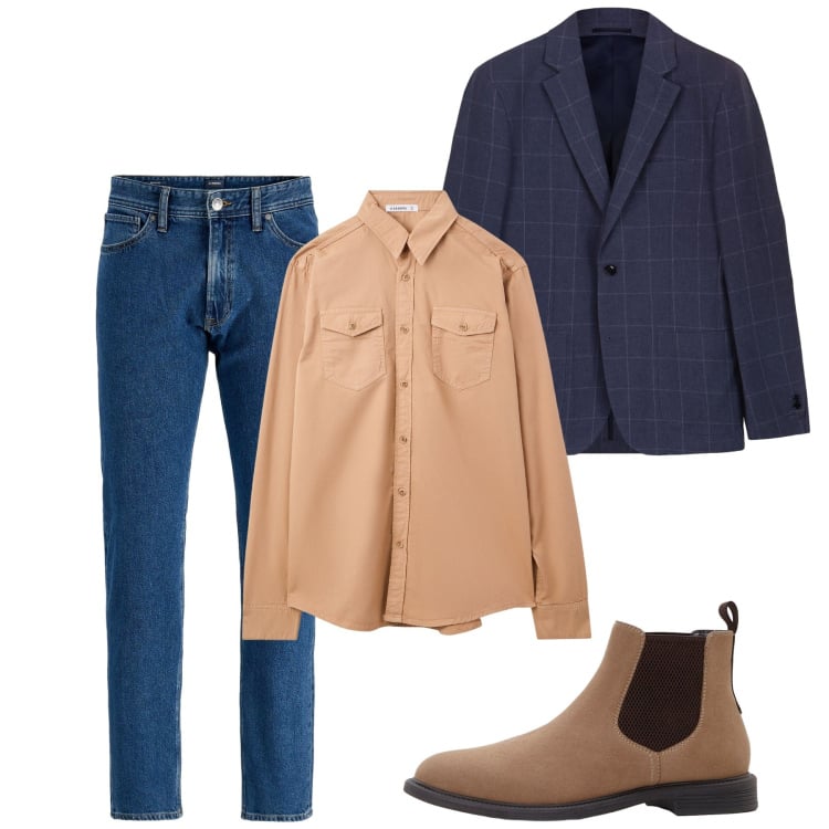 Outfit uomo - Casual October. Stile Casual per Tutti i giorni. Abbinamento con stivali e stivaletti, jeans, camicie, giacche.