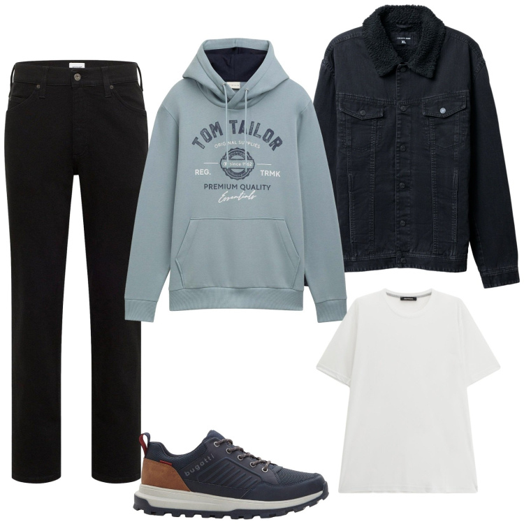 Outfit uomo - Total look #2274149. Stile Casual per Tutti i giorni. Abbinamento con jeans dritti, sneakers, felpe con cappuccio, giacche, t-shirt.