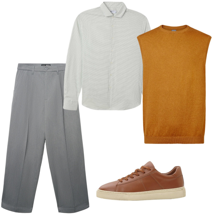 Outfit uomo - Novembre. Stile Casual per Tutti i giorni. Abbinamento con sneakers, camicie, pantaloni, gilet.