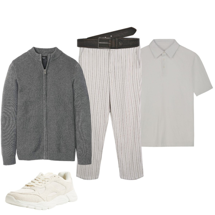 Outfit uomo - Total look #2274164. Stile Casual per Tutti i giorni. Abbinamento con cardigans, sneakers, pantaloni chino, cinture, polo.