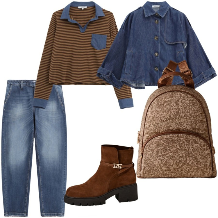 Outfit donna - Lezioni universitarie. Stile Casual per Scuola/Università. Abbinamento con stivaletti, t-shirt, jeans, blazer, zaini.