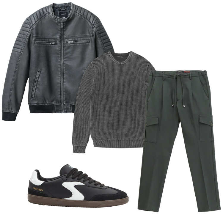 Outfit uomo - Total look #2274171. Stile Casual per Tutti i giorni. Abbinamento con sneakers, giacche, maglieria, pantaloni cargo.