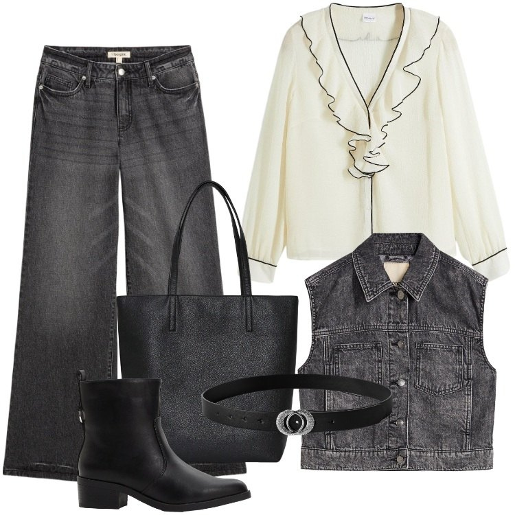 Outfit donna - Total look #2274172. Stile Boho per Tutti i giorni. Abbinamento con jeans, gilet, camicie, stivaletti, borse tote, cinture.