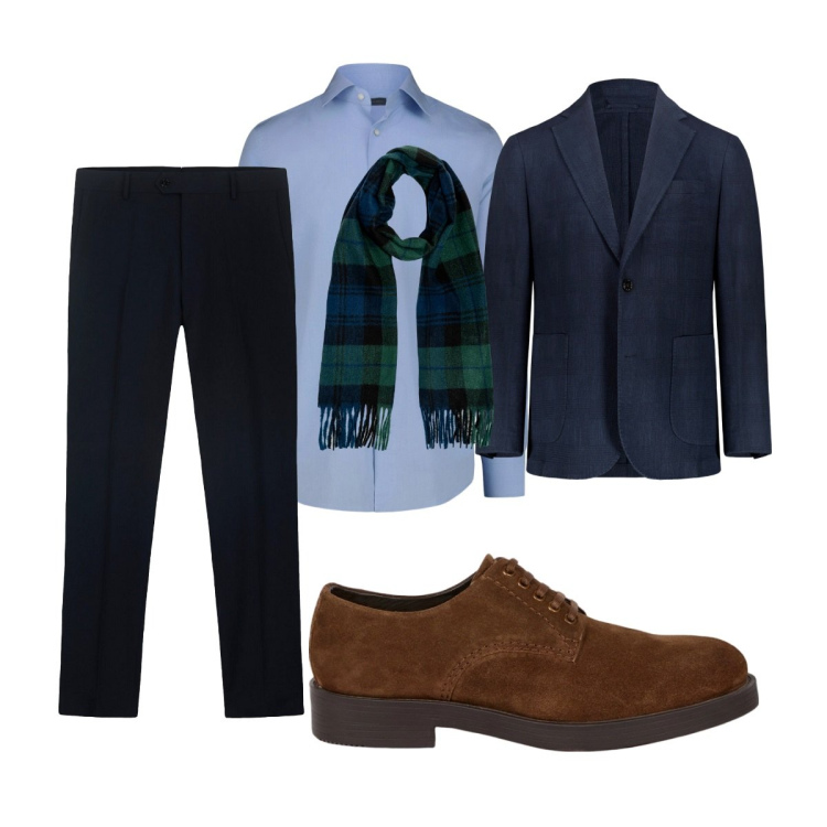 Outfit uomo - Total look #2274181. Stile Business/Elegante per Ufficio. Abbinamento con giacche, scarpe stringate, sciarpe, camicie, pantaloni.