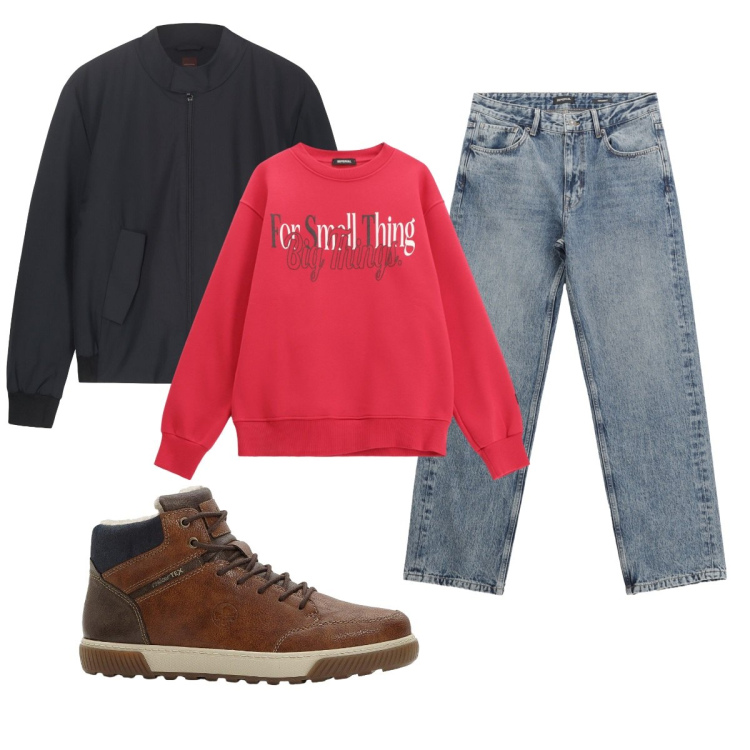 Outfit uomo - Total look #2274186. Stile Casual per Tutti i giorni. Abbinamento con sneakers alte, jeans dritti, felpe, bomber.