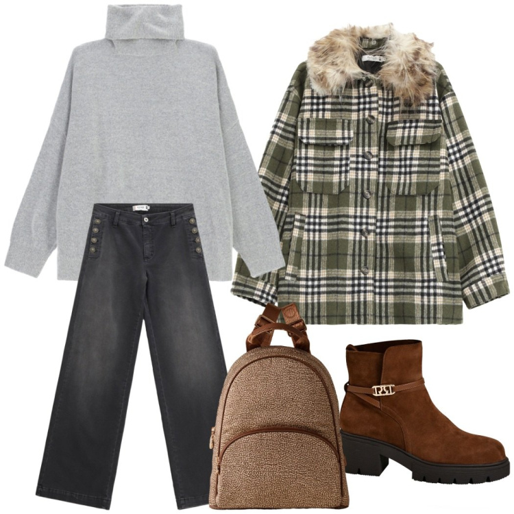 Outfit donna - Total look #2274194. Stile Casual per Tutti i giorni. Abbinamento con stivaletti, cappotti, jeans, maglieria, zaini.