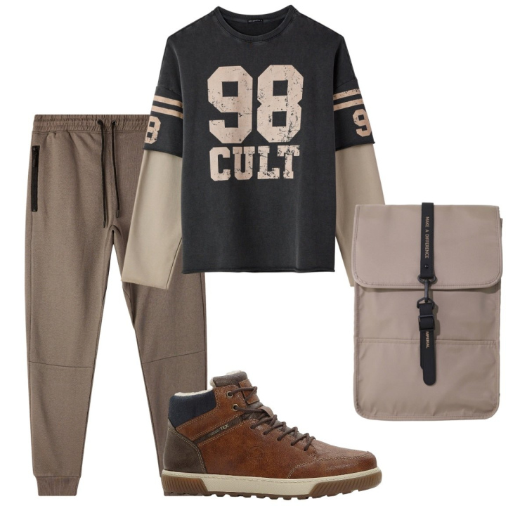 Outfit uomo - Total look #2274232. Stile Urban per Tutti i giorni. Abbinamento con sneakers alte, pantaloni sportivi, felpe, borse sportive.