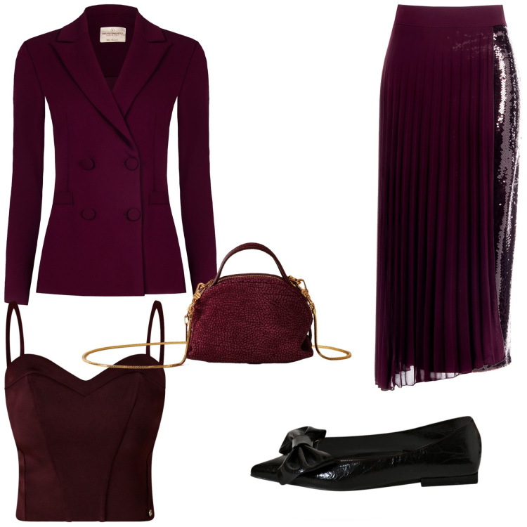 Outfit donna - Occasione speciale. Stile Chic per Cerimonia. Abbinamento con borse a mano, gonne longuette, top, ballerine, blazer.
