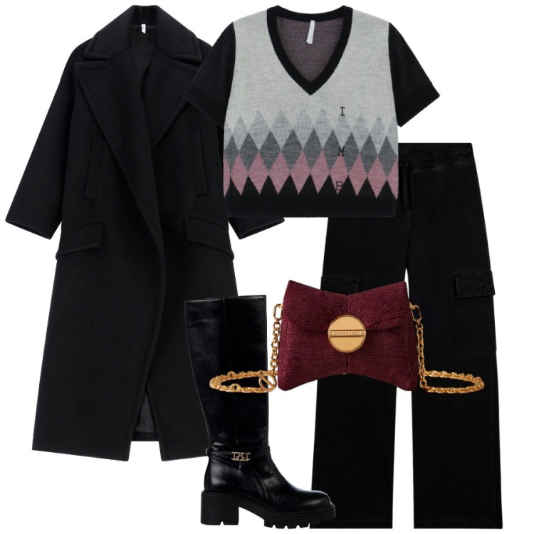 Outfit donna - Cargo e cappotto. Stile Military per Tutti i giorni. Abbinamento con stivali sopra il ginocchio, maglieria, cappotti, pantaloni cargo, borse a tracolla.