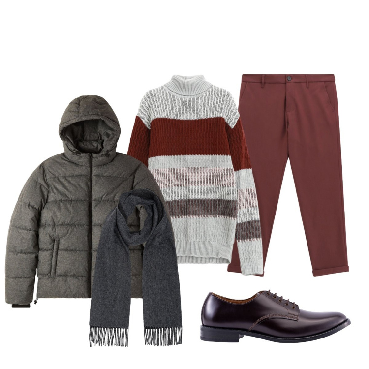 Outfit uomo - Total look #2274273. Stile Casual per Serata speciale. Abbinamento con bomber, pantaloni, maglieria, scarpe stringate, sciarpe.