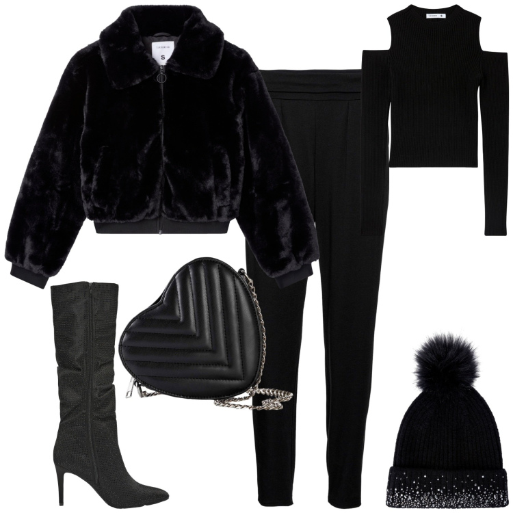 Outfit donna - Ottobre. Stile Casual chic per Tutti i giorni. Abbinamento con pantaloni, borse a tracolla, maglieria, stivali, ecopellicce, berretti.