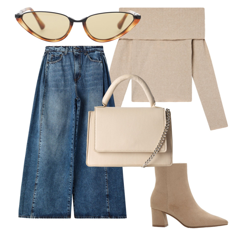 Outfit donna - Jeans da lady. Stile Chic per Tutti i giorni. Abbinamento con stivaletti, maglieria, jeans, borse a tracolla, occhiali da sole.