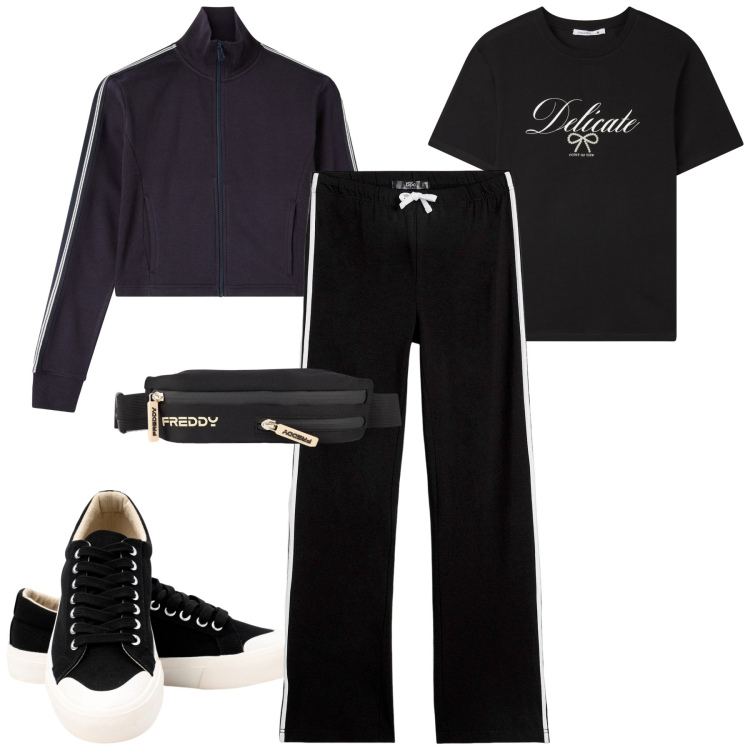 Outfit donna - Total look #2274332. Stile Casual per Sport. Abbinamento con pantaloni sportivi, t-shirt, felpe sportive, borse sportive, sneakers.