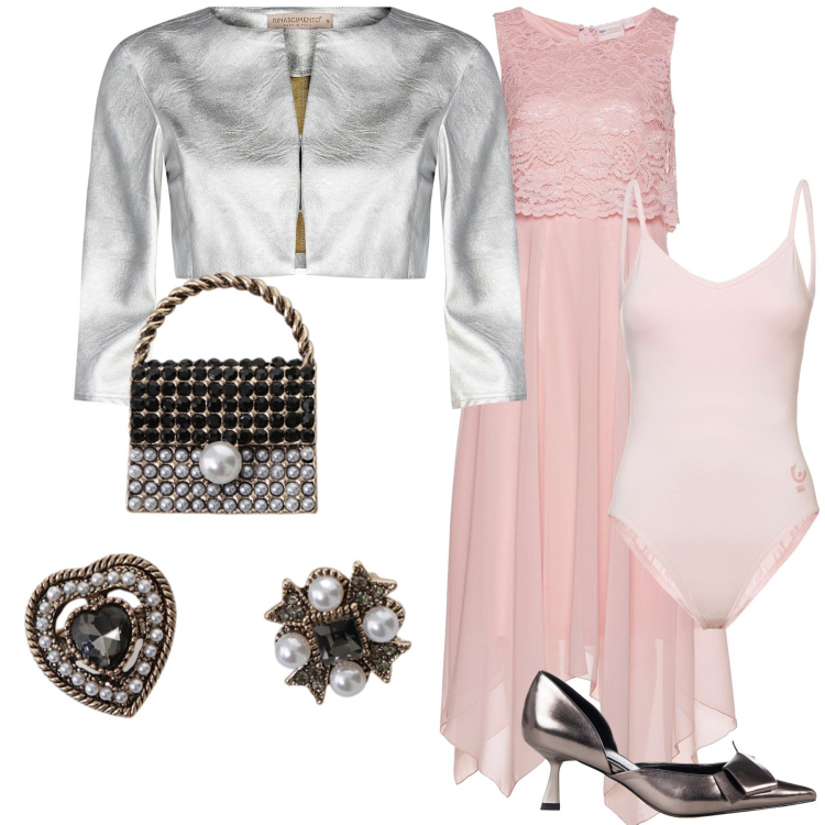 Outfit donna - Come una principessa. Stile Chic per Cerimonia. Abbinamento con vestiti midi/longuette, bolero, décolleté, accessori per capelli, body.