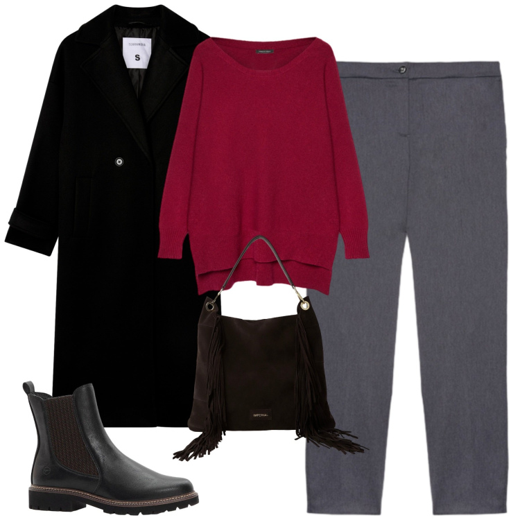 Outfit donna - Total look #2274335. Stile Urban per Tutti i giorni. Abbinamento con stivaletti chelsea, cappotti, borse a spalla, maglieria, pantaloni.