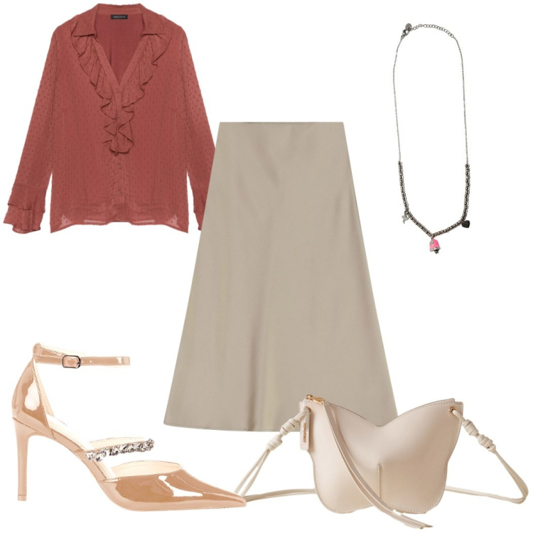 Outfit donna - Total look #2274336. Stile Glamour per Cerimonia. Abbinamento con décolleté, gonne longuette, ciondoli, borse a tracolla, bluse.