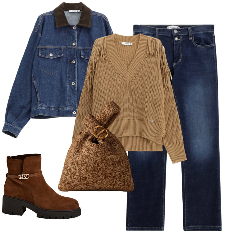 Outfit donna - Total look #2274342. Stile Casual chic per Tutti i giorni. Abbinamento con stivaletti, maglieria, blazer, jeans dritti, borse a mano.