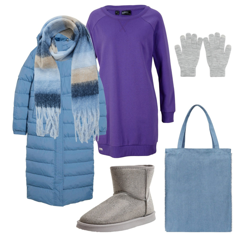 Outfit donna - Total look #2274344. Stile Casual per Tutti i giorni. Abbinamento con cappotti, vestiti, stivali, sciarpe, borse tote, guanti.
