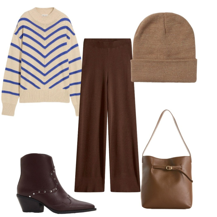 Outfit donna - Total look #2274345. Stile Trendy per Tutti i giorni. Abbinamento con maglieria, stivaletti texani, pantaloni, borse a mano, berretti.