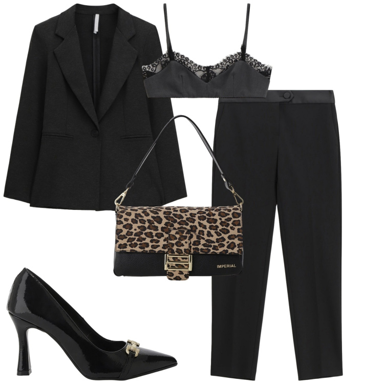 Outfit donna - Total look #2274350. Stile Chic per Serata fuori. Abbinamento con décolleté, pantaloni, borse a spalla, top, blazer.