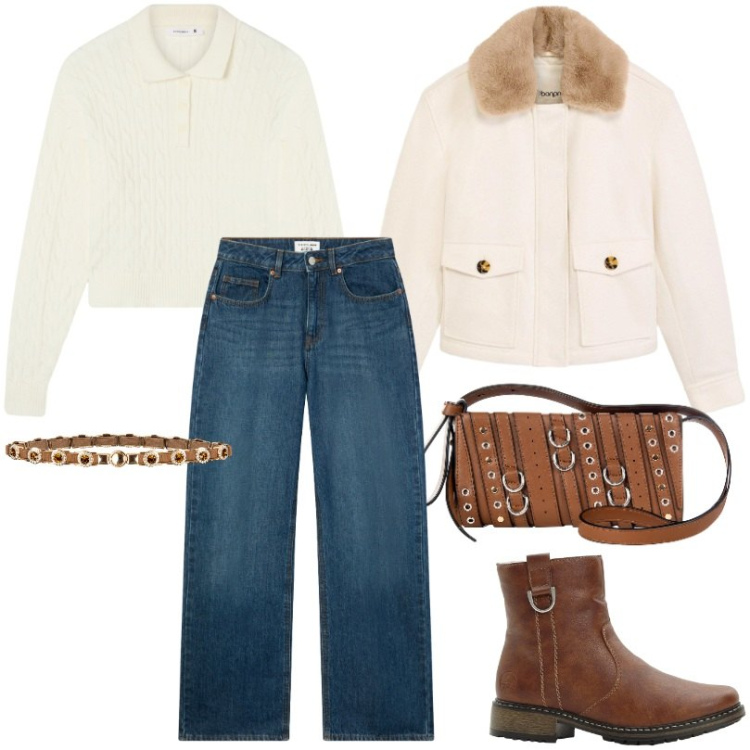 Outfit donna - Un guardaroba capsule. Stile Basic per Tutti i giorni. Abbinamento con piumini, stivaletti, polo, jeans, borse a spalla, cinture.