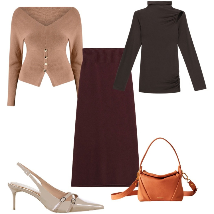 Outfit donna - Total look #2274358. Stile Trendy per Tutti i giorni. Abbinamento con décolleté, maglieria, pullovers, gonne lunghe, borse a spalla.