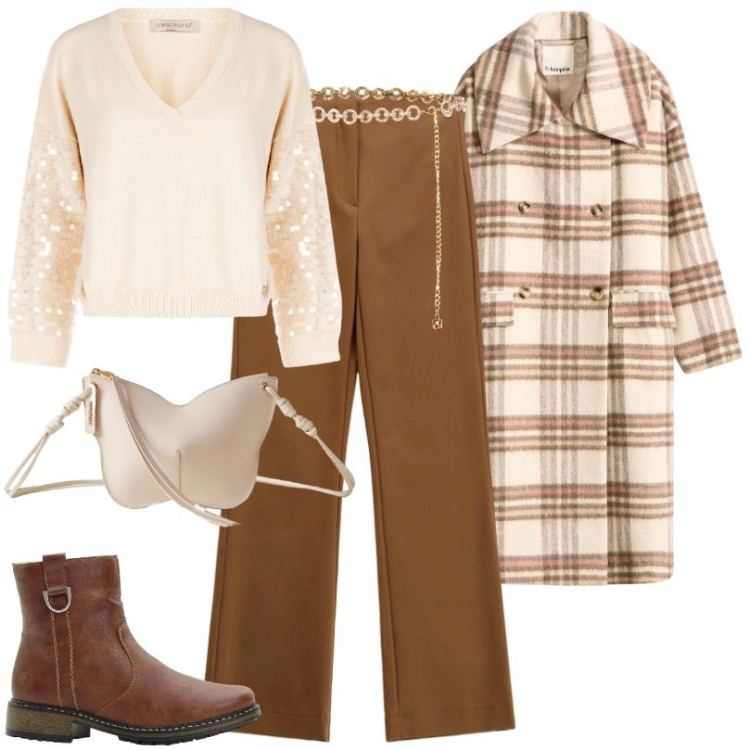 Outfit donna - Total look #2274360. Stile Casual per Tutti i giorni. Abbinamento con cappotti, stivaletti, maglieria, cinture, pantaloni, borse a tracolla.