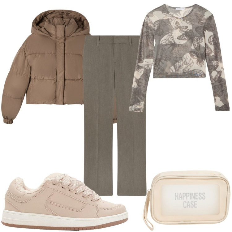 Outfit donna - Total look #2274363. Stile Basic per Tutti i giorni. Abbinamento con sneakers, t-shirt, bomber, pantaloni, valigie.