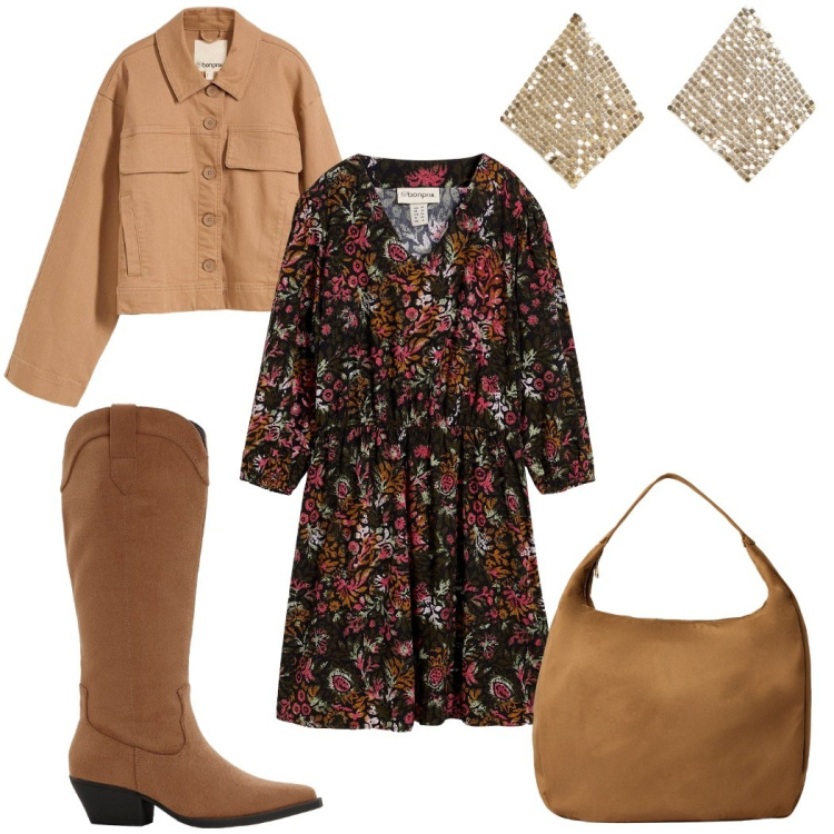 Outfit donna - Total look #2274365. Stile Boho per Tutti i giorni. Abbinamento con blazer, stivali, vestiti, orecchini, borse a mano.