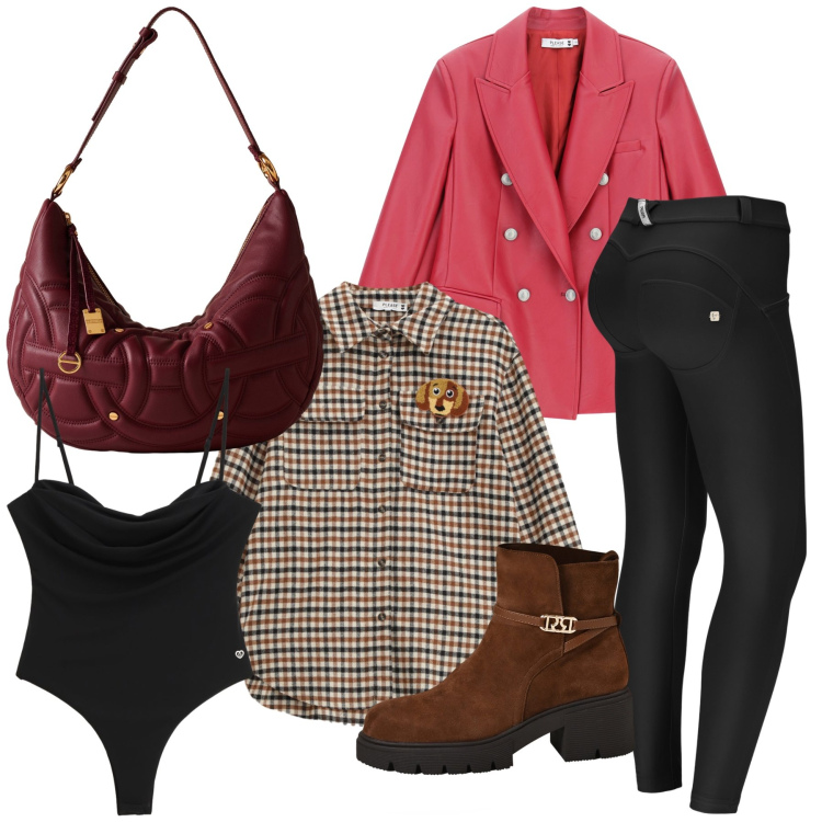 Outfit donna - Total look. Stile Urban per Ufficio. Abbinamento con stivaletti, giacche, body, camicie, pantaloni skinny, borse a spalla.