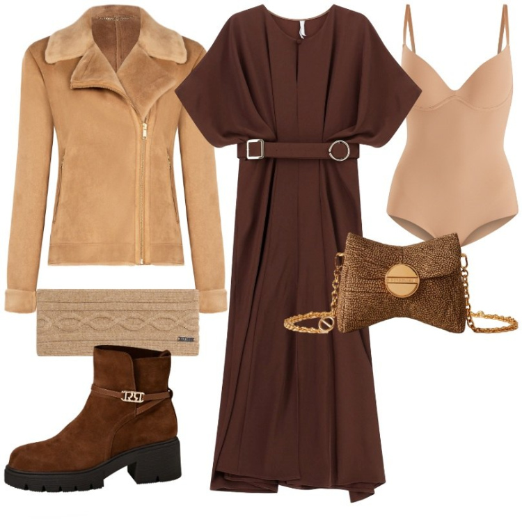 Outfit donna - Raffinatezza e funzionalità. Stile Casual chic per Ufficio. Abbinamento con body, stivaletti, giacche, vestiti lunghi, accessori per capelli, borse a tracolla.